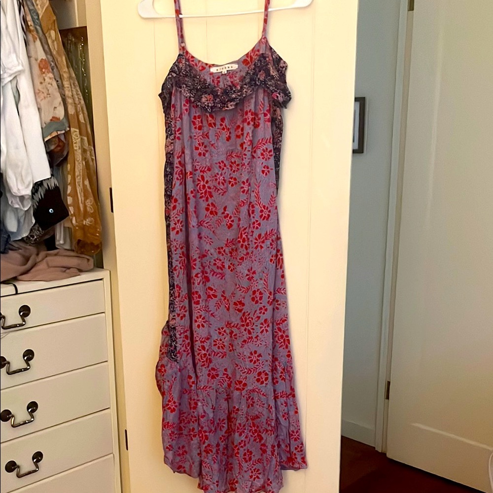 XiRENA Maxi Red and Purple Floral with Ruffle Hem